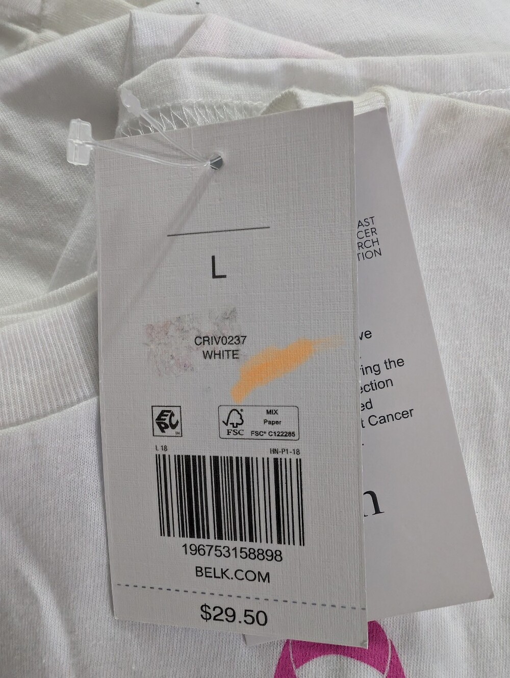 I Wear Pink For My Wife White T-Shirt with Pink Ribbon- Medium - Picture 6 of 6